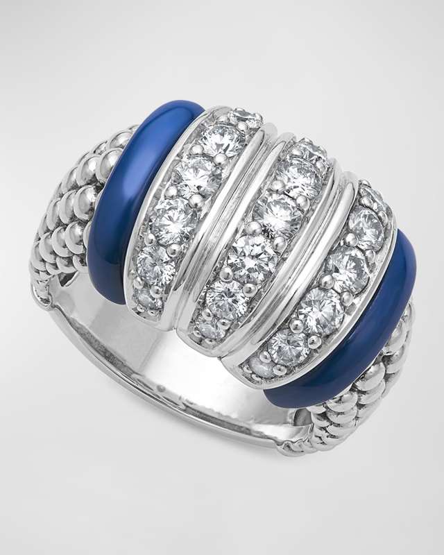 Sterling Silver Blue Caviar Diamond Ring